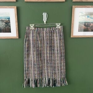 Anthropologie Maeve Multicolor Fringe Tweed Skirt